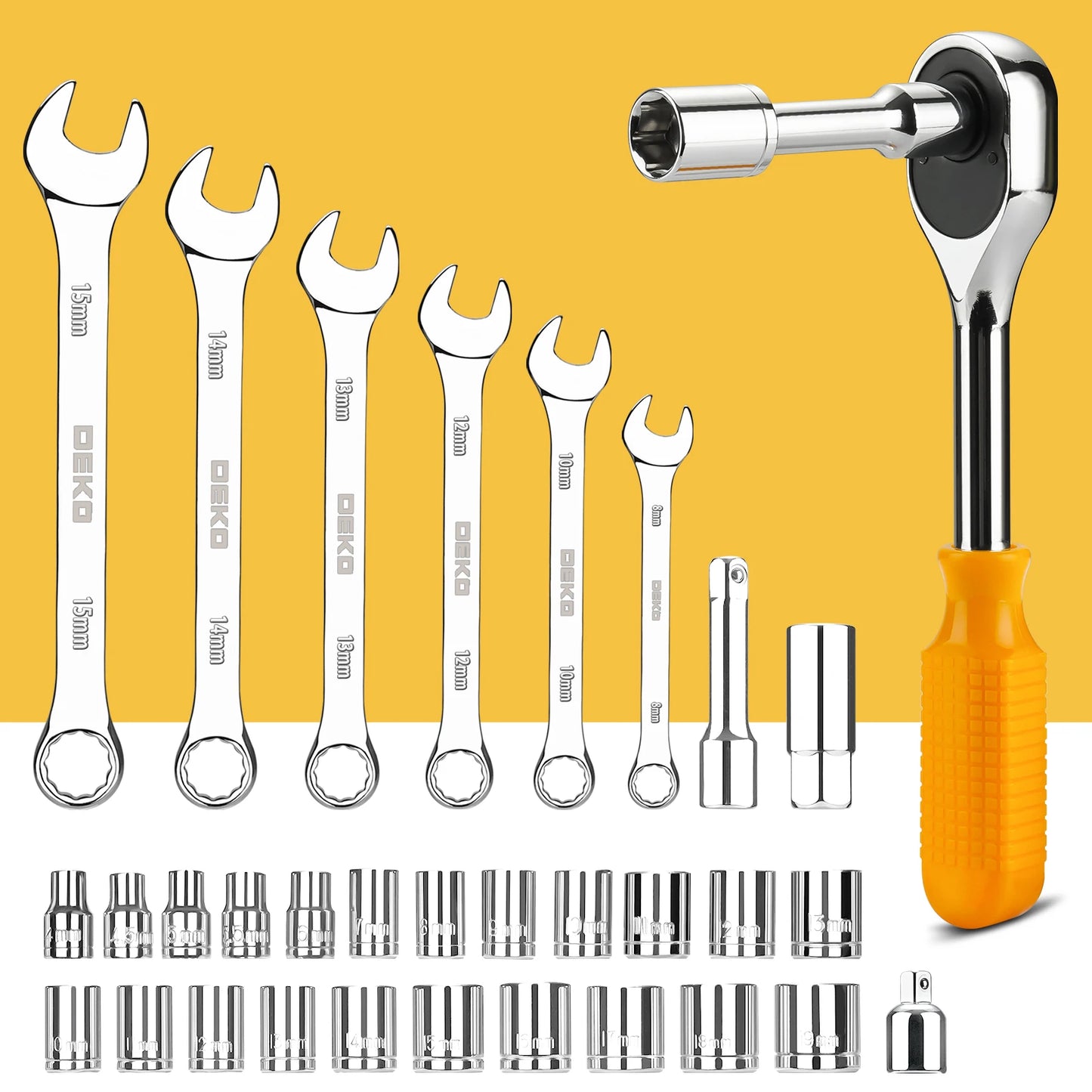 DEKO 228Pcs Socket Wrench Auto Repair Tool Combination Package with Plastic Toolbox Storage Case