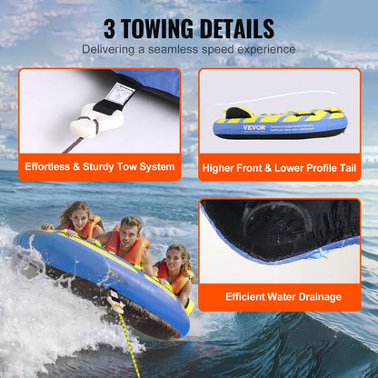 SucceBuy 1-3 People Towable Tube with Bumper Fins