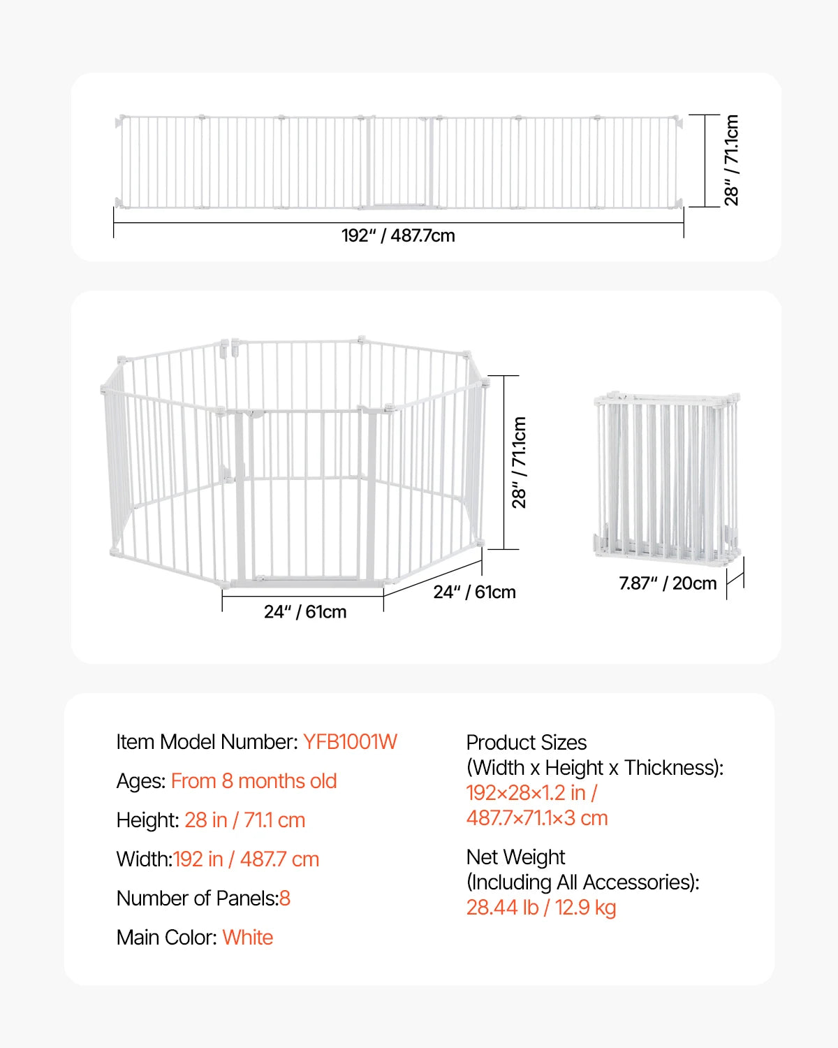 SucceBuy Baby/Pet Gate 28/30/36 Inches High Gate Easy Step Walk Thru