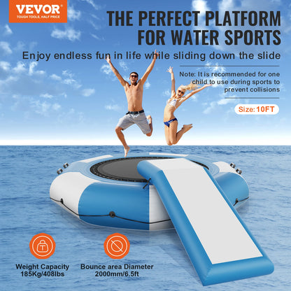 SucceBuy 10ft  Portable Inflatable Water Trampoline  with Slide 3-Step Ladder