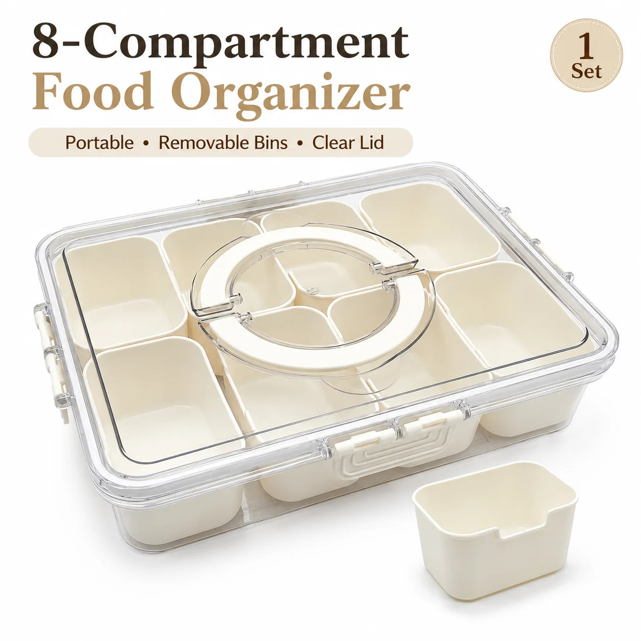 8-Compartment Food Storage Container with Removable Bins