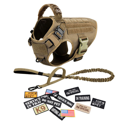 Large Training Military Dog Harness Collar Leash Bags Patches Set