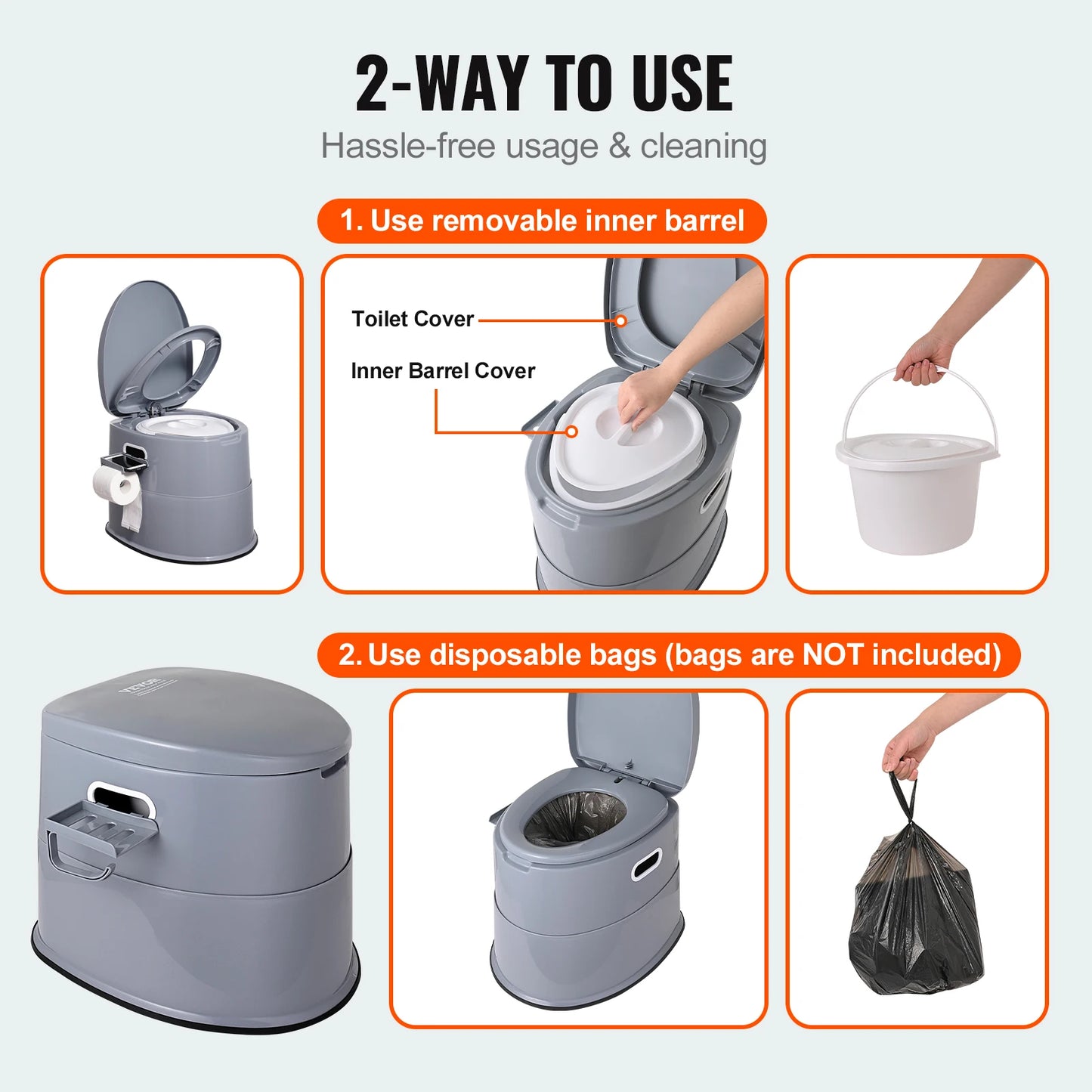 SucceBuy Portable Toilet for Camping 1.3G Detachable Inner Bucket