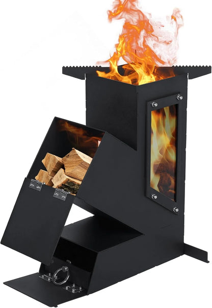 Portable  Wood Burning Rocket Stove With Glass Door
