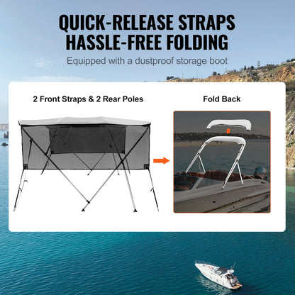 SucceBuy 4 Bow Bimini Top Detachable Boat Cover with Mesh Sidewalls
