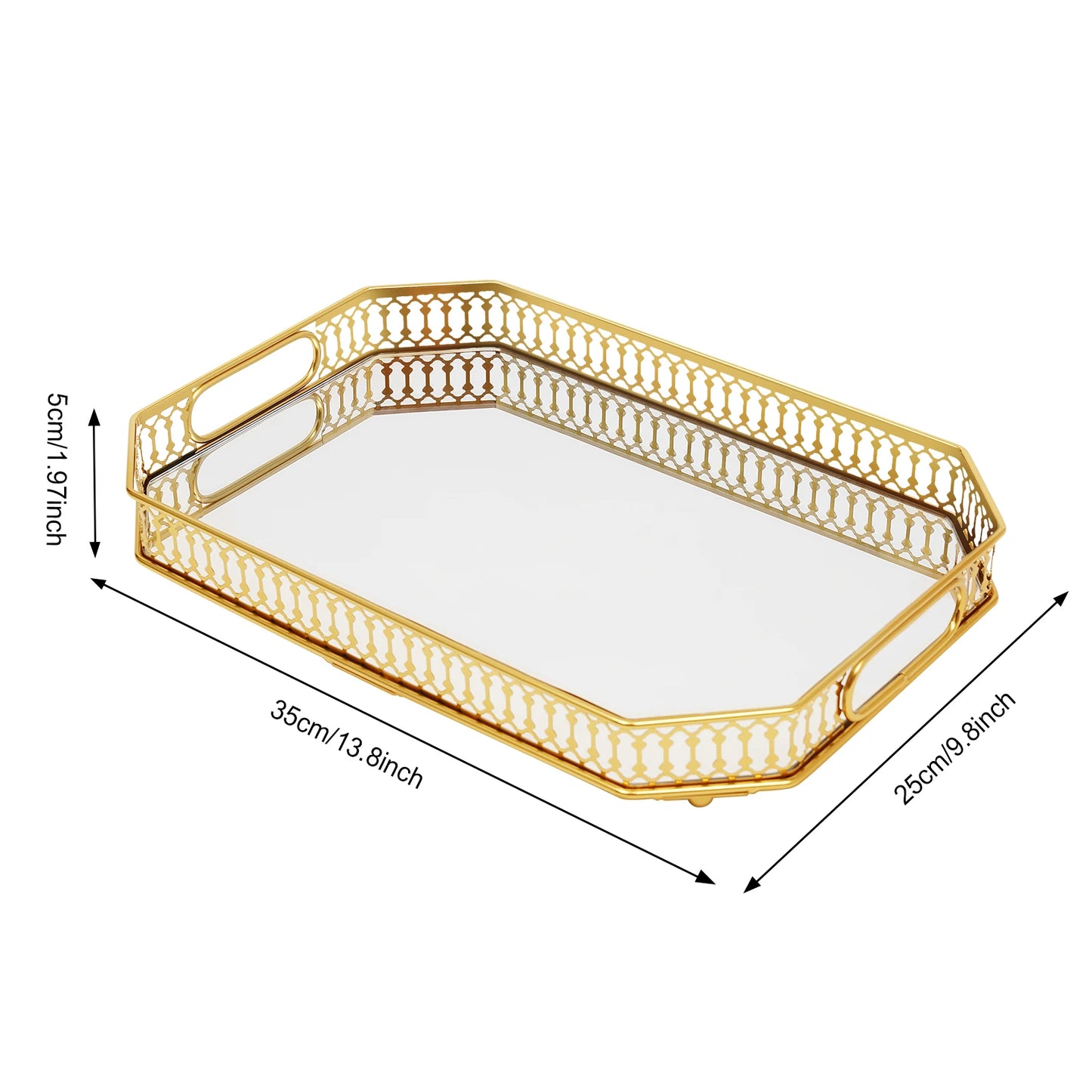 Gold Decorative Rectangular Desktop Serving Vanity Tray