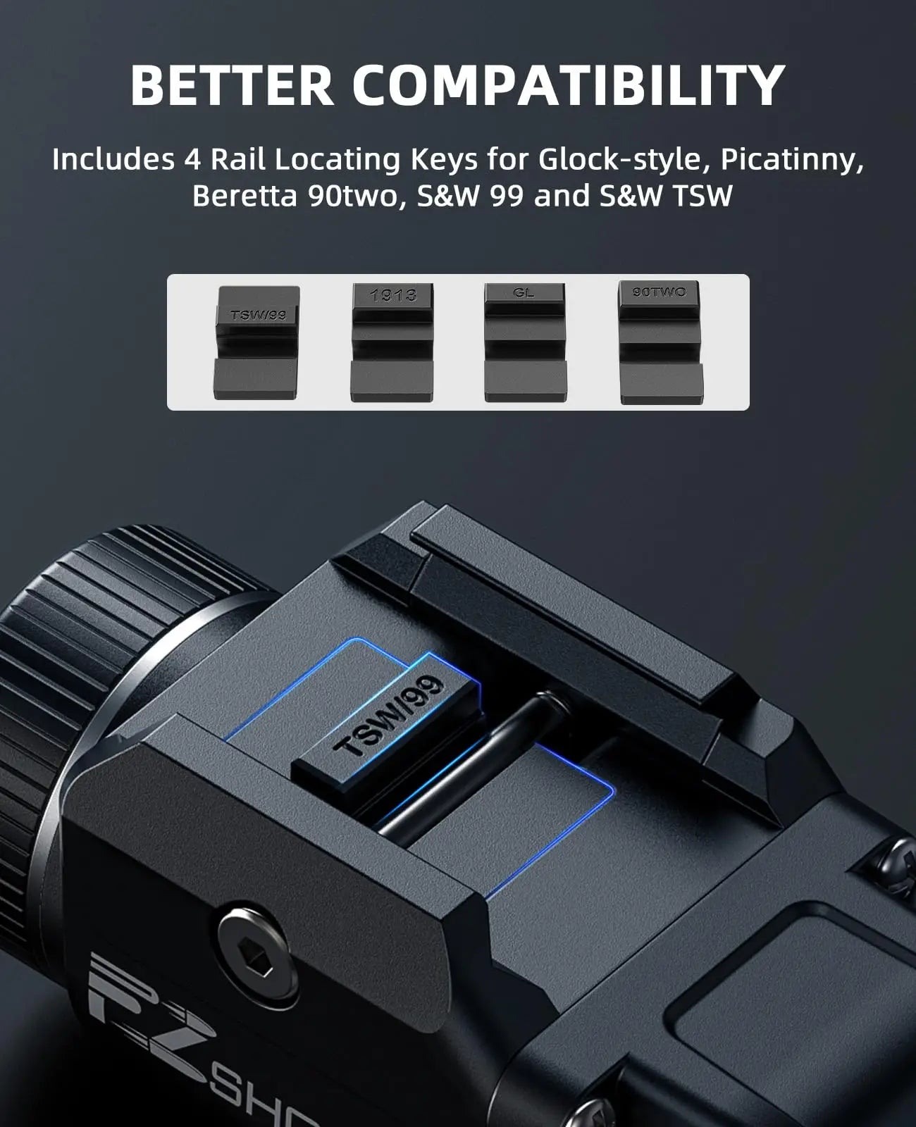 Rechargeable Bright Pistol Flashlight With Strobe Mode For Picatinny and GL Rails