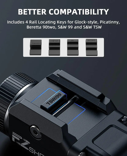Rechargeable Bright Pistol Flashlight With Strobe Mode For Picatinny and GL Rails