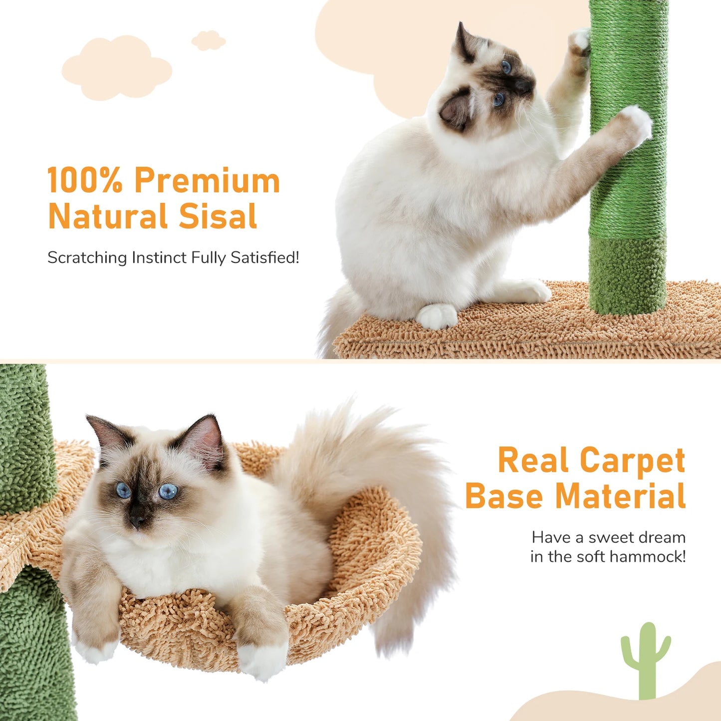 Cactus Cat Tree 5-Tier Floor to Ceiling Climbing Tree with Scratching Post and Hammock Dangling Ball