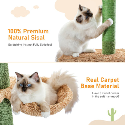 Cactus Cat Tree 5-Tier Floor to Ceiling Climbing Tree with Scratching Post and Hammock Dangling Ball