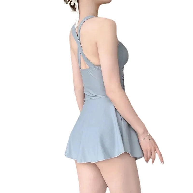 Solid Color Slimming One-piece  Slimming Dress Swimsuit