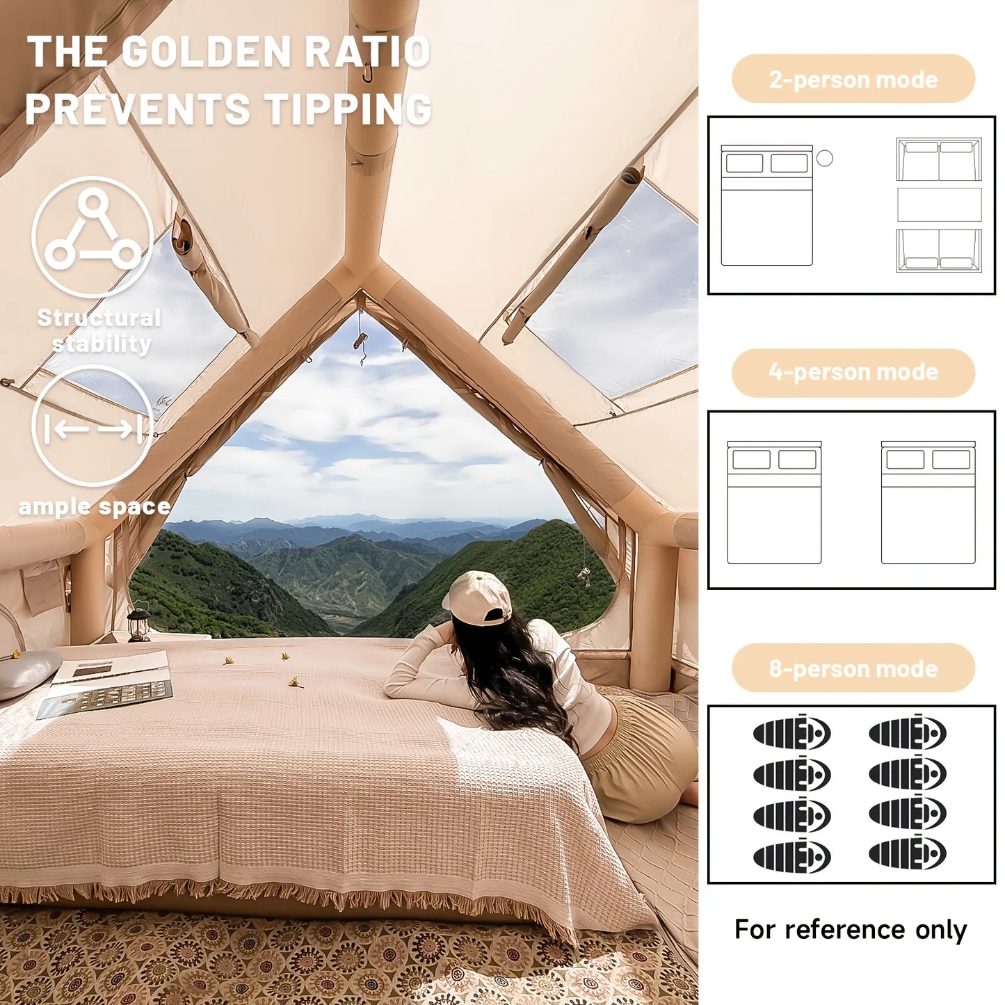 Large Inflatable Camping Tent with Skylight, Quick Air-Flow & Breathable Mesh Design