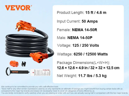 SucceBuy 25/50ft RV Extension Cord 30/50Amp STW RV with LED Indicator Handle 15A Adapter
