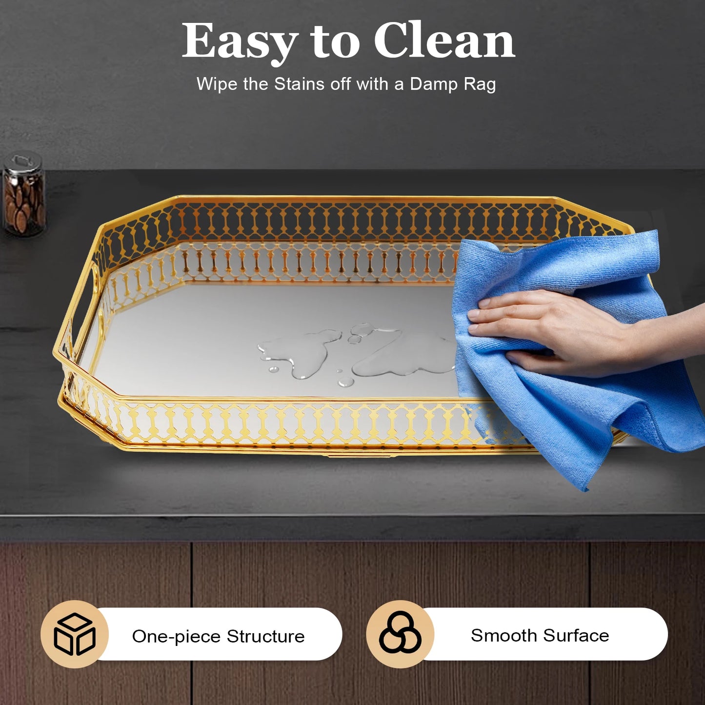 Gold Decorative Rectangular Desktop Serving Vanity Tray