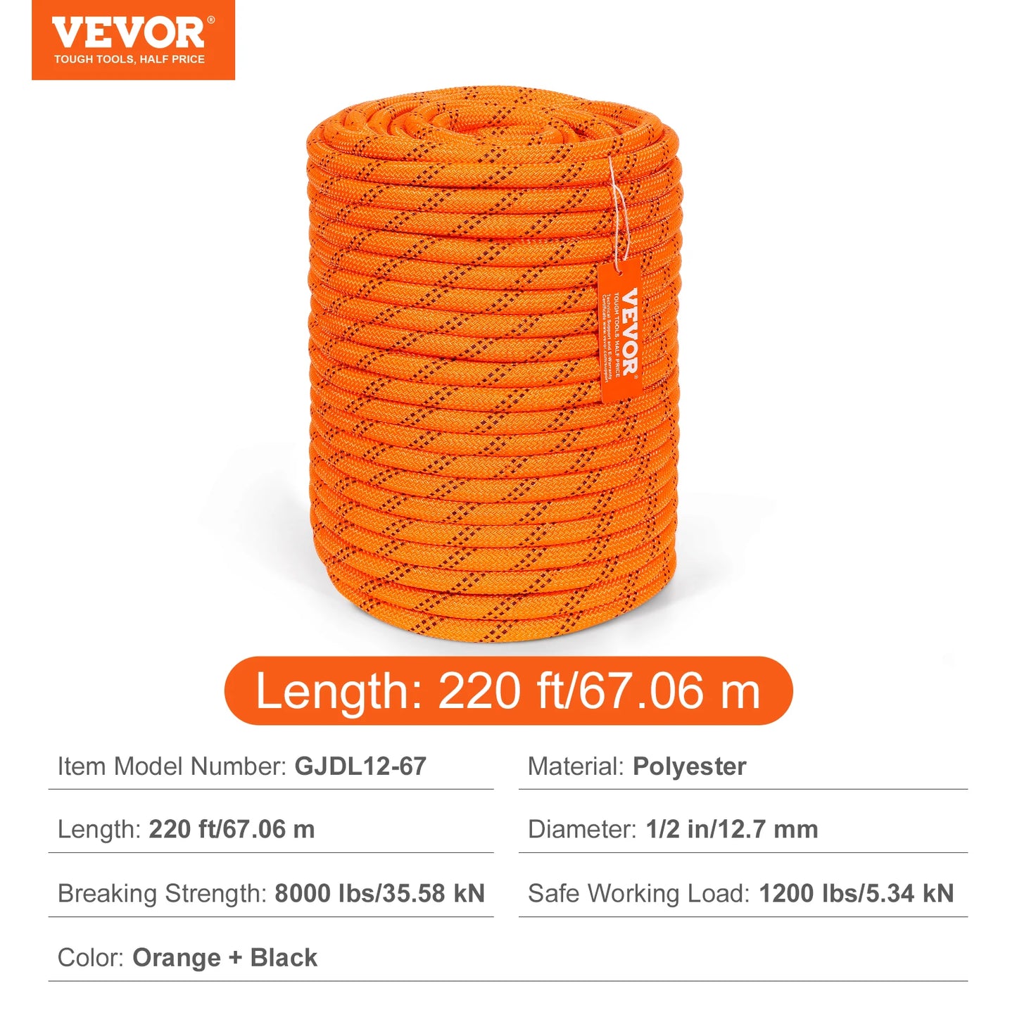 SucceBuy 220ft Dual-Weave  48-Strand Outdoor Polyester Rope