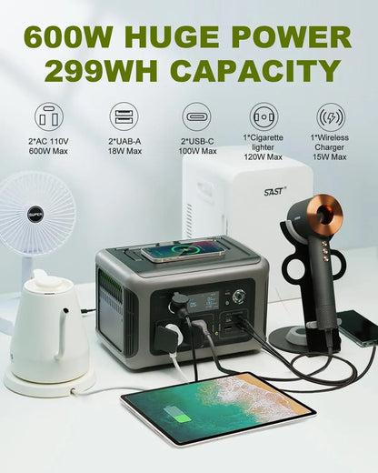 ALLPOWERS Portable Power Station R600, 299Wh LiFeP04 Battery with 2x 600W (1200W Surge)