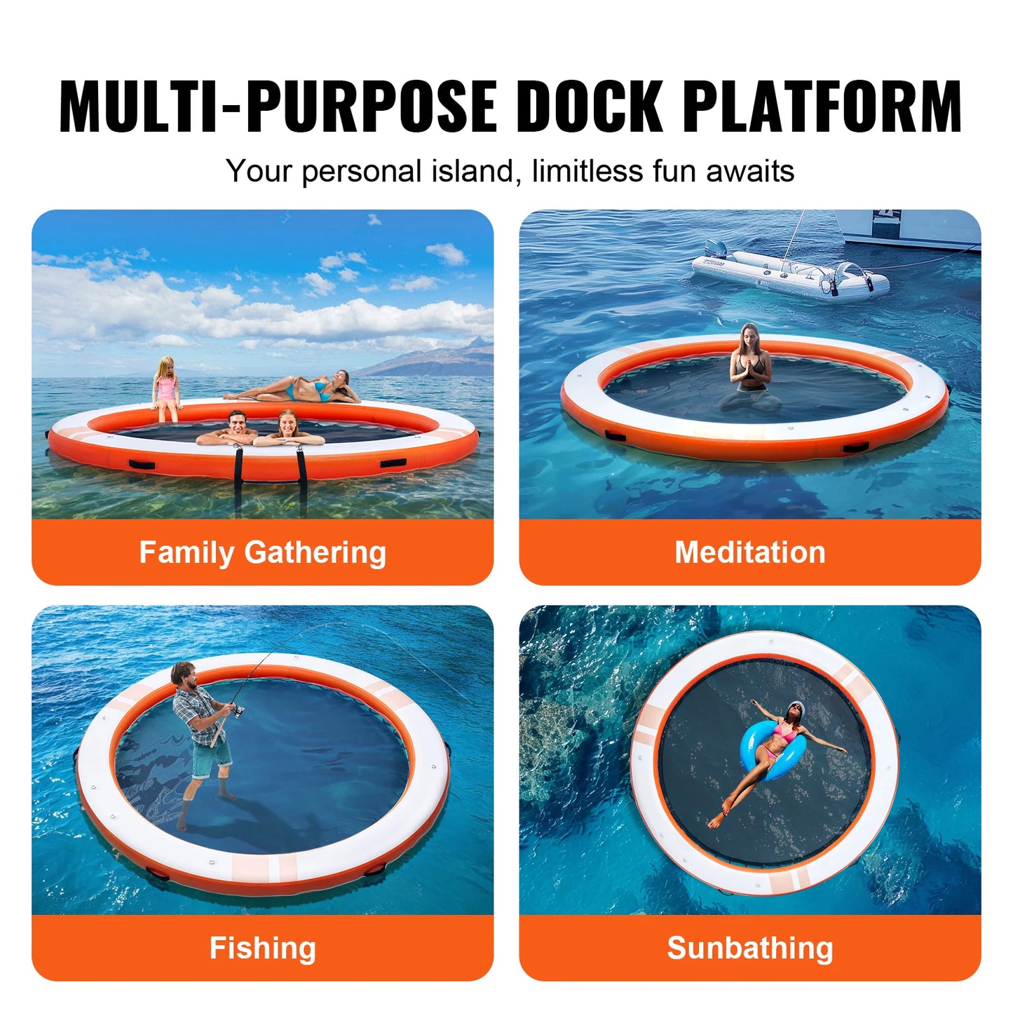 SucceBuy Inflatable Floating Dock 10x8FT With Detachable Ladder