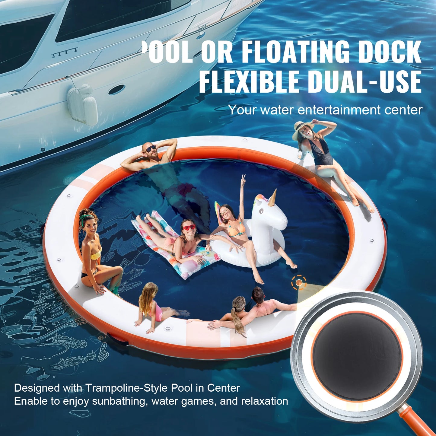 SucceBuy Inflatable Floating Dock 10x8FT With Detachable Ladder