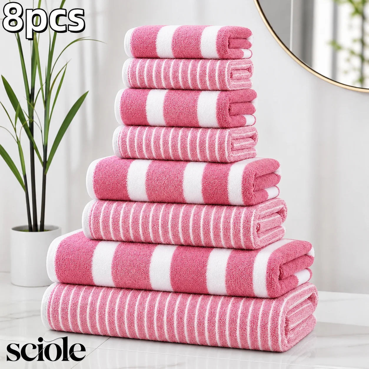 8-Piece Ultra Absorbent Lint-Free & Super Soft Two-Tone Striped Bath Towel Collection