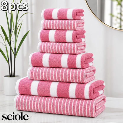 8-Piece Ultra Absorbent Lint-Free & Super Soft Two-Tone Striped Bath Towel Collection
