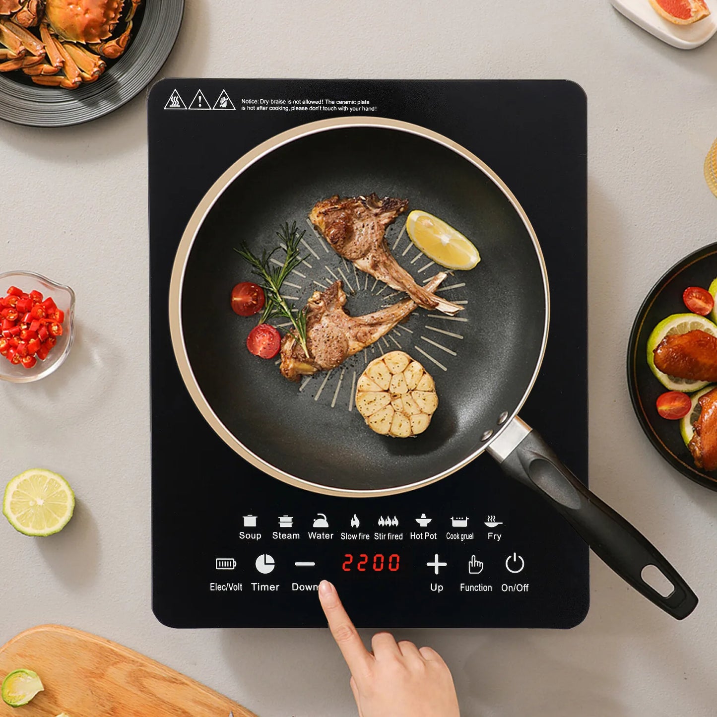 110V 750W Electric Induction Cooktop 8 Power Levels Touch Control Burner 180min Timer Portable Stove