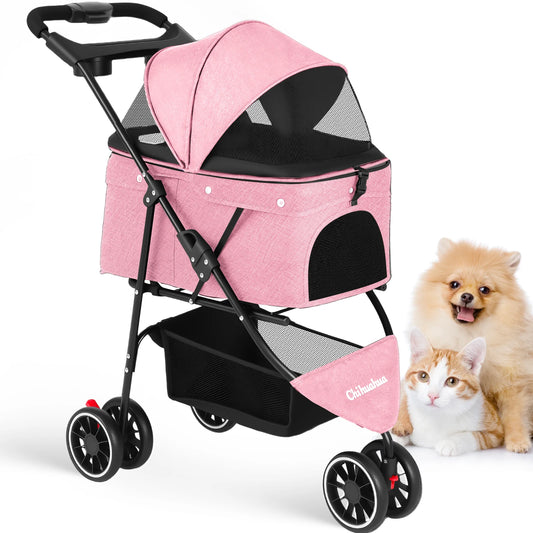 Portable Foldable Pet Stroller For Small Puppy Dogs & Cats