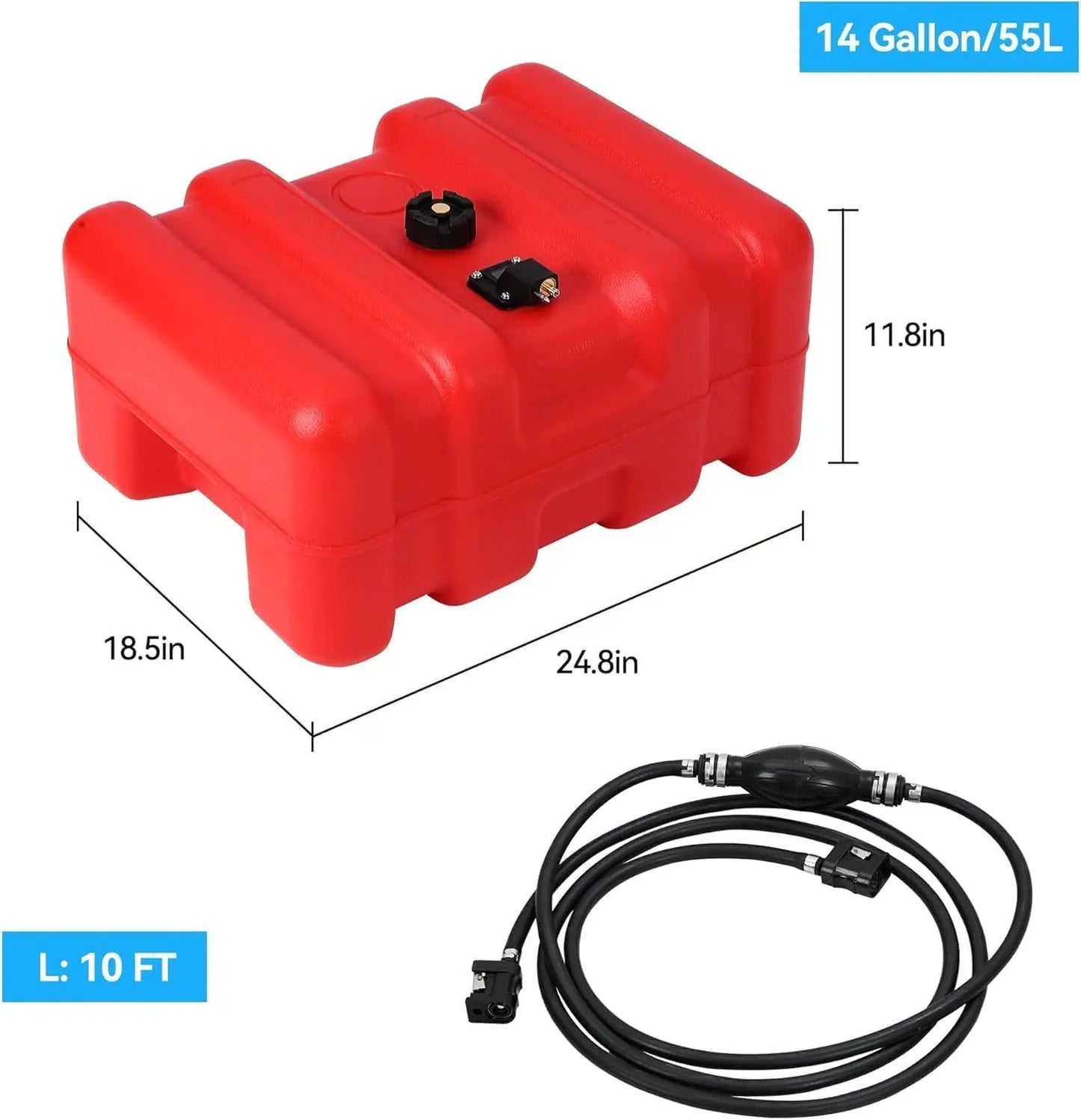 Portable Boat Fuel Gas Tank,14.5 Gallon/55L Outboard Engine Marine Boat Tank with Transfer Hose & Gauge