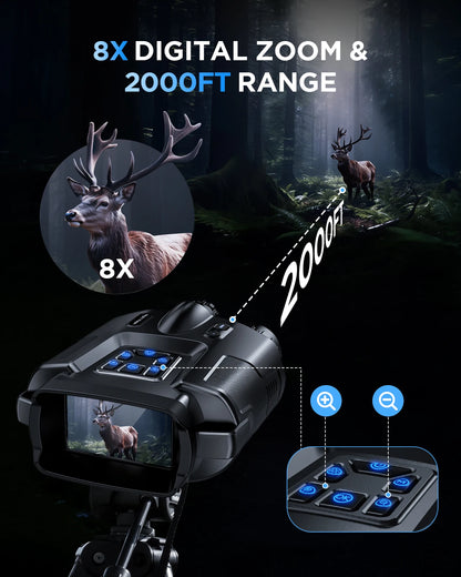 4K Night Vision Binoculars 64GB Memory Card 3inch Screen 8X Digital Zoom With Tactical Light