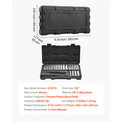 SucceBuy 86 Pieces 3/8 1/4 1/2in Drive Socket and Ratchet Set