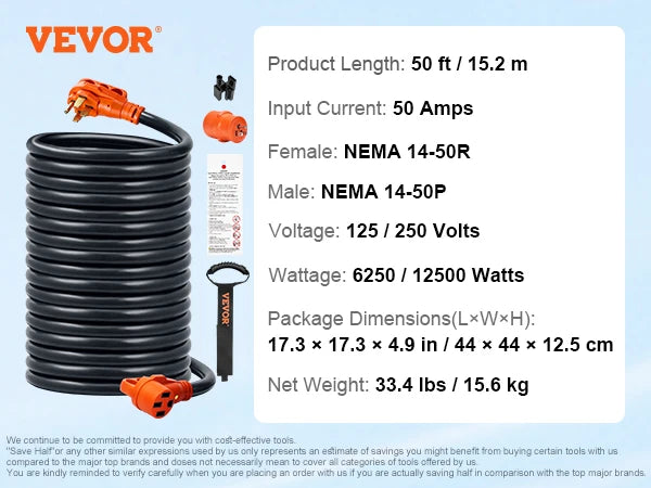 SucceBuy 25/50ft RV Extension Cord 30/50Amp STW RV with LED Indicator Handle 15A Adapter