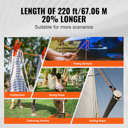 SucceBuy 220ft Dual-Weave  48-Strand Outdoor Polyester Rope