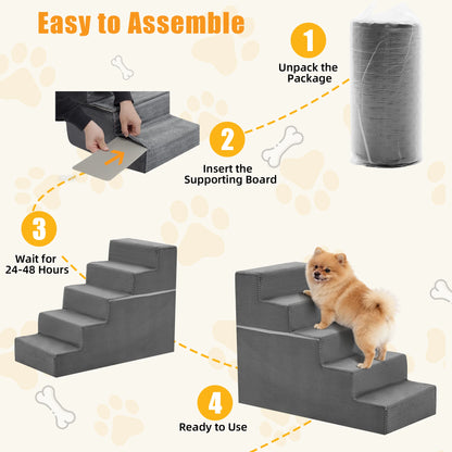 JHK 3-5 Step Right Angled Foam Dog Stairs
