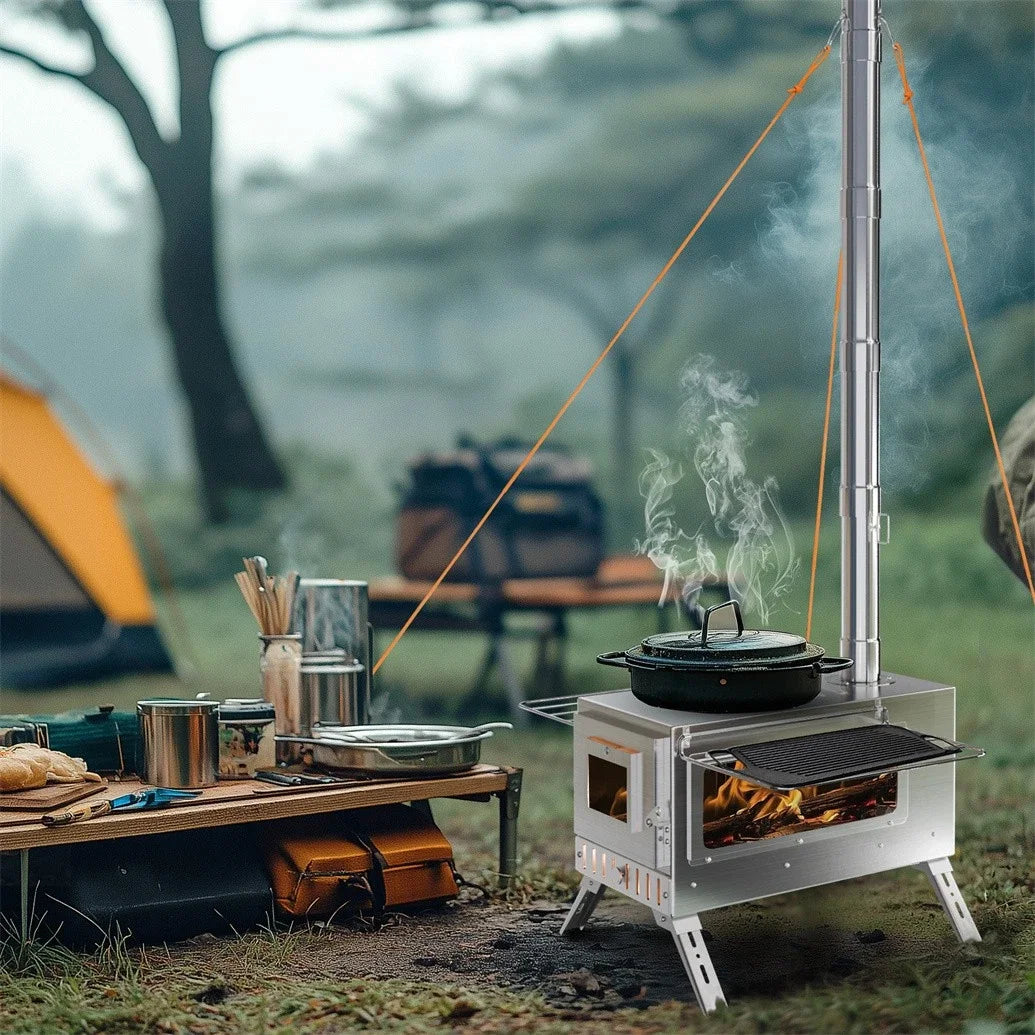 Portable Wood Stove with 6 Stainless Chimney Pipes