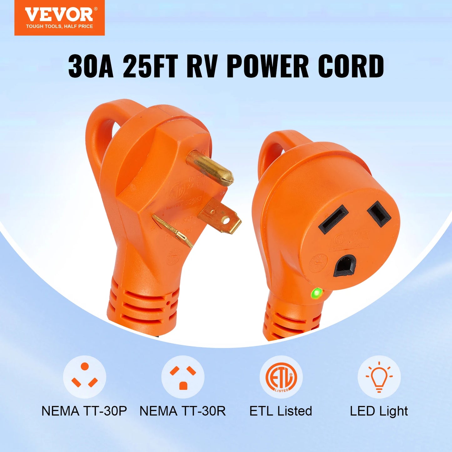 SucceBuy 25/50ft RV Extension Cord 30/50Amp STW RV with LED Indicator Handle 15A Adapter