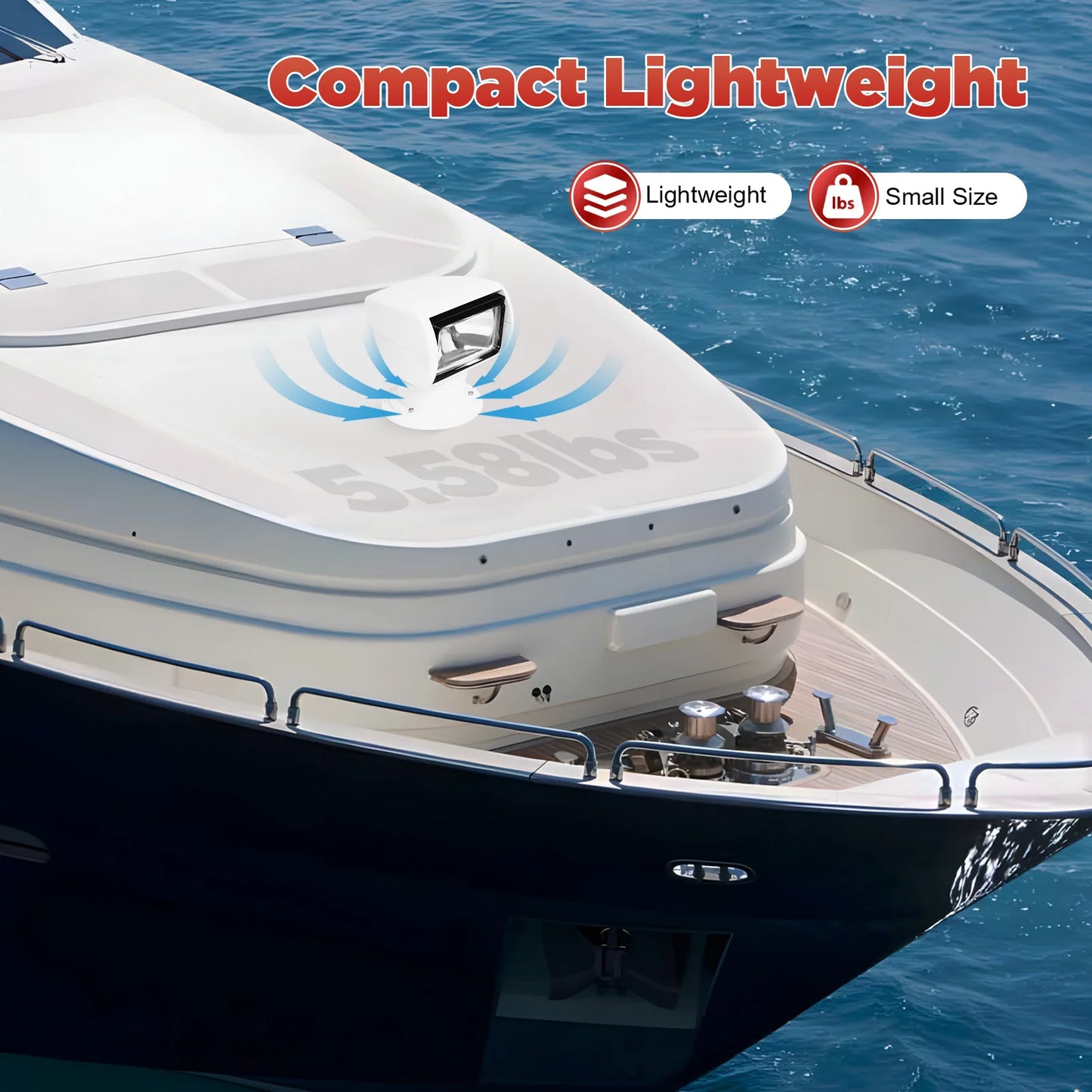 Marine Spotlight  Remote Control 12V 100W Waterproof, White, 360° Rotatable for Boat