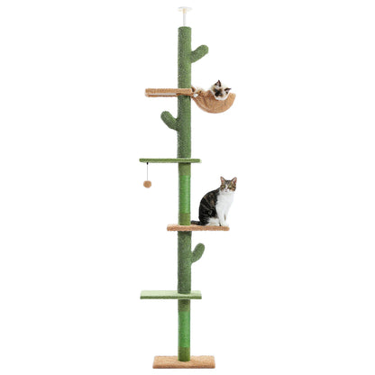 Cactus Cat Tree 5-Tier Floor to Ceiling Climbing Tree with Scratching Post and Hammock Dangling Ball