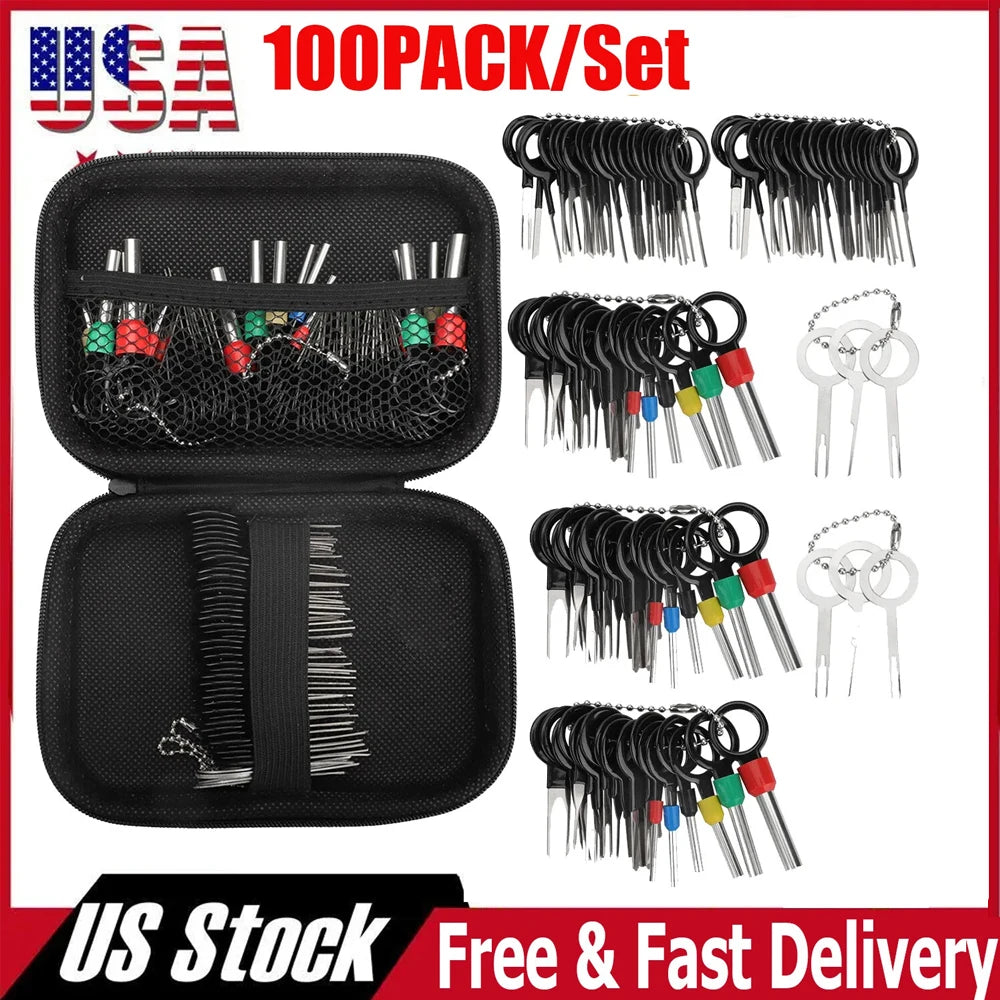 100 PCS Car Terminal Removal Repair Tools Electrical Wiring Crimp Connector Pin Extractor Kit With Keys Automotive Plug Pullers