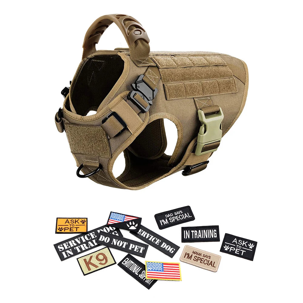 Large Training Military Dog Harness Collar Leash Bags Patches Set