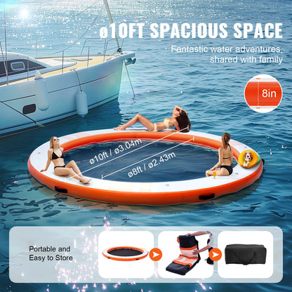 SucceBuy Inflatable Floating Dock 10x8FT With Detachable Ladder
