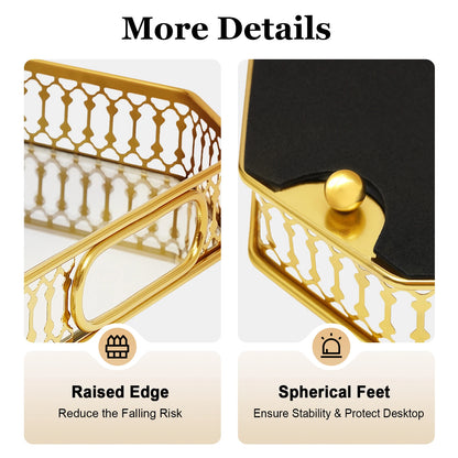 Gold Decorative Rectangular Desktop Serving Vanity Tray