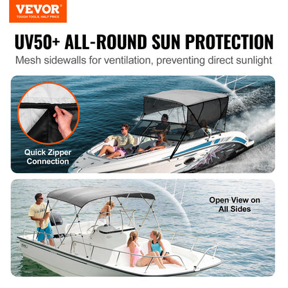 SucceBuy 4 Bow Bimini Top Detachable Boat Cover with Mesh Sidewalls