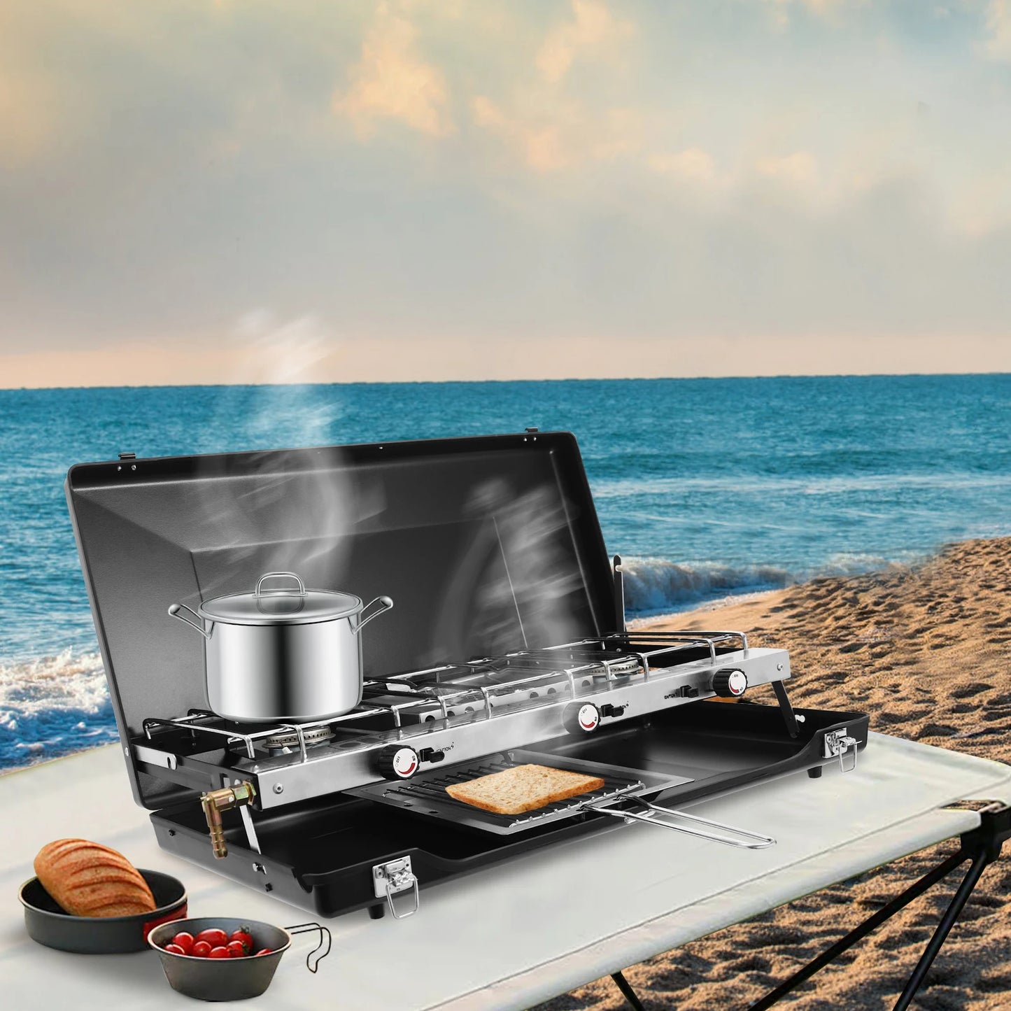 Portable Camping Stove with  3 Burner Griddle