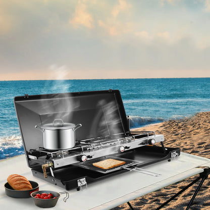 Portable Camping Stove with  3 Burner Griddle