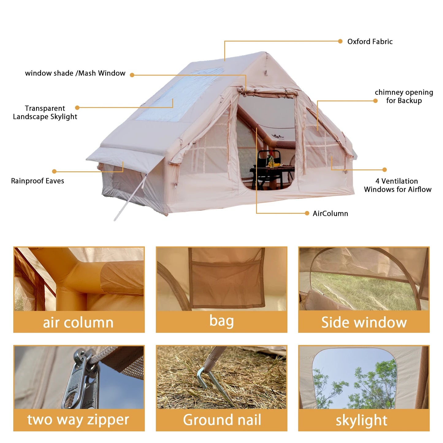 PAKICETUS Family Luxury Inflatable Tent With Skylight