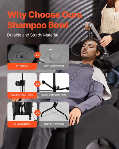 SucceBuy Portable Shampoo Bowl Shampoo Sink for Washing Hair with Electric Pump